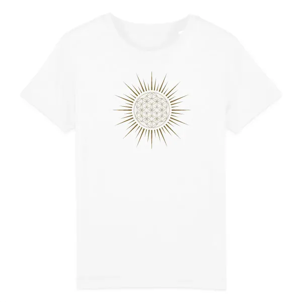 T-shirt Enfant Fleur de Vie Soleil Or, Géométrie sacrée, coton bio,