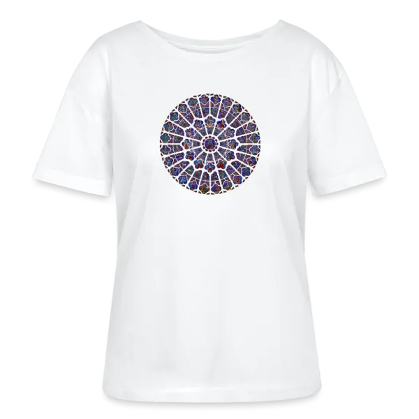 Offrez un symbole historique fort,  un T-shirt Femme portant le Vitrail central de Notre Dame de Paris depuis Marseille