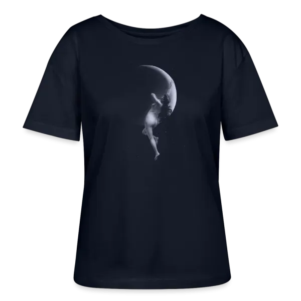 Où trouver un  T-shirt  Femme de couleur Bleu Marine représentant le Féminin sacré  avec un visuel Nymphe et lune créé par Jean-Baptiste Gaudriot à Lyon ?